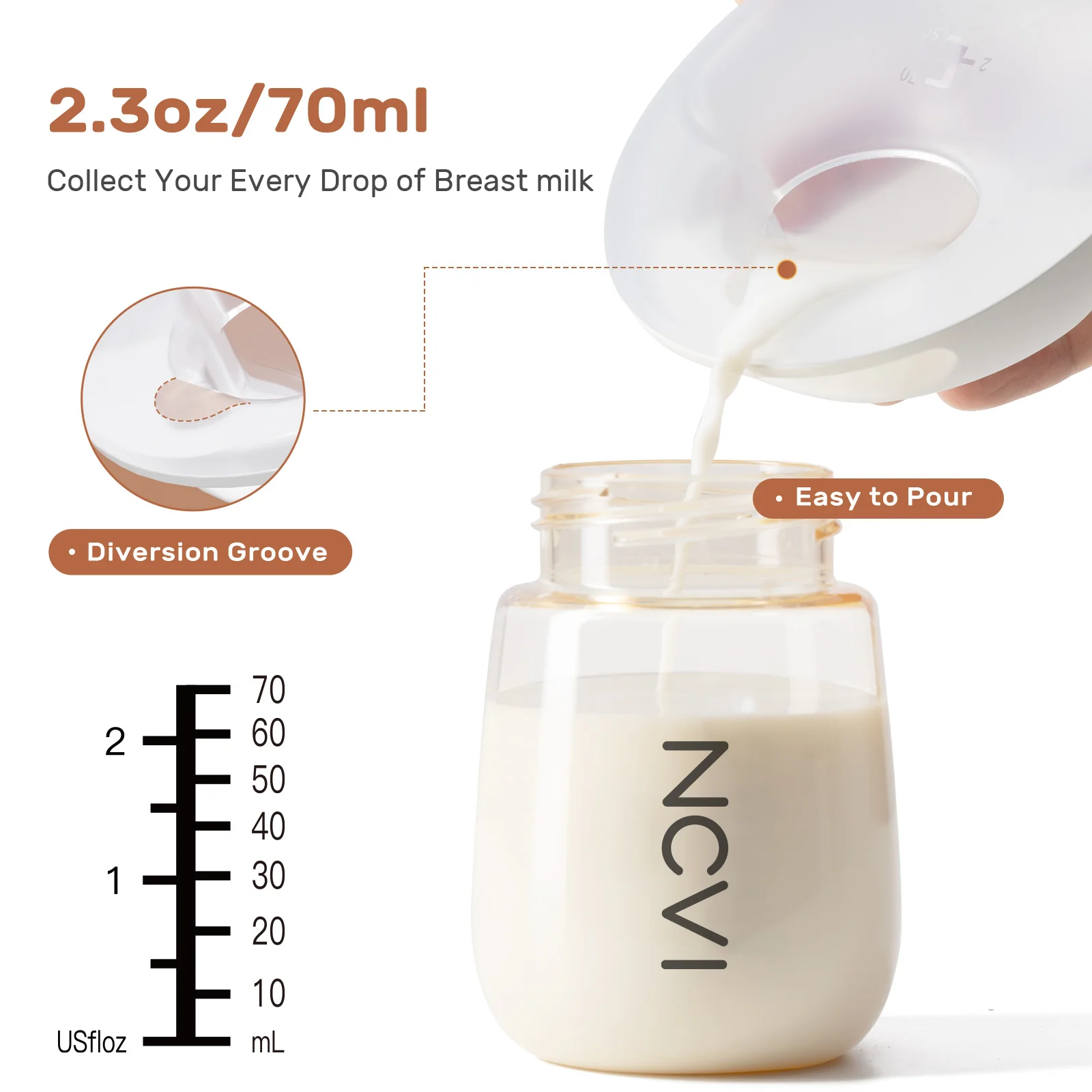 NCVI Wearable Milk Collector, Hands-Free Breastmilk Saver for Nursing Moms, BPA-Free, Lightweight & Reusable with No-Leak Design