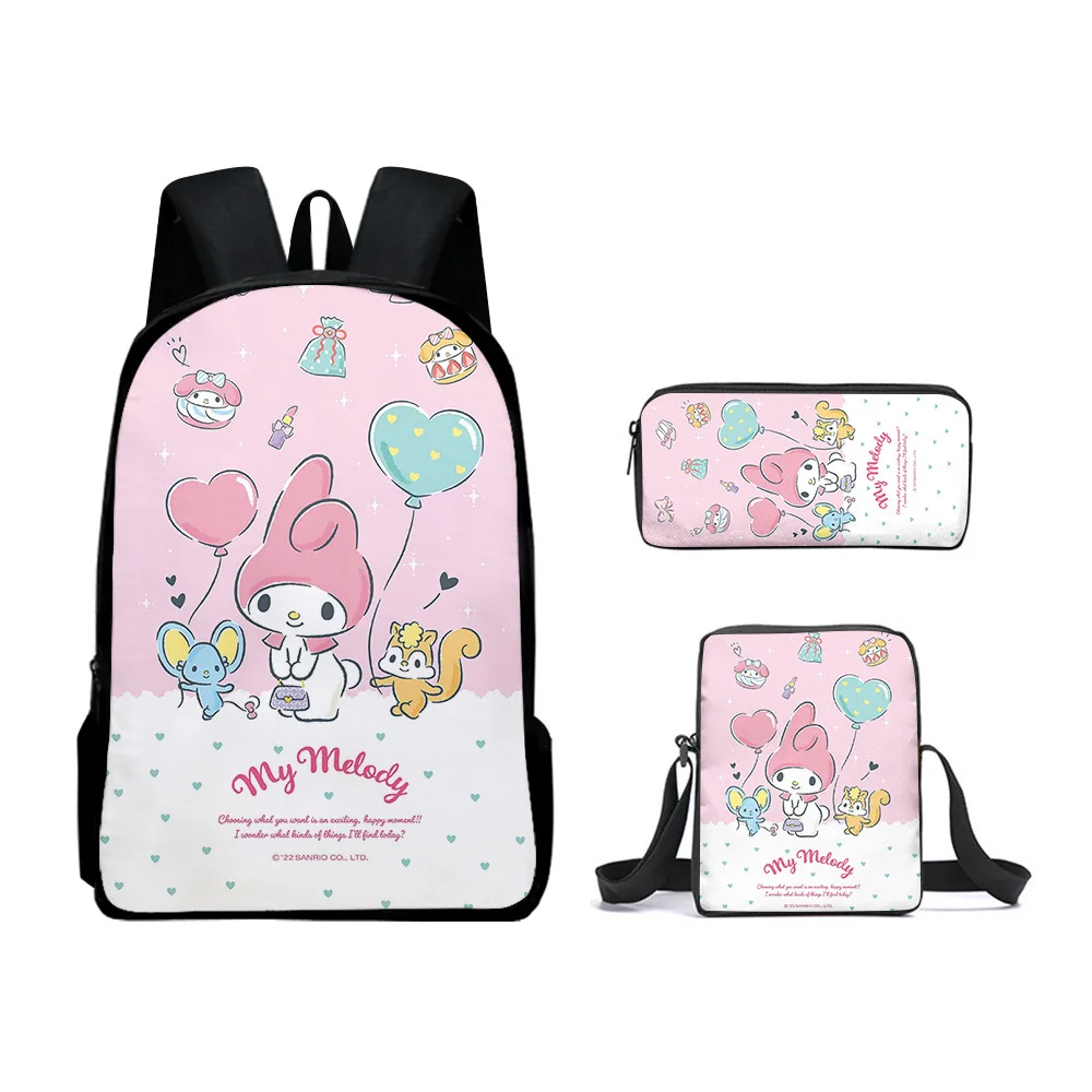 

Sanrio Kuromi Cartoon Elementary and Middle School Students Schoolbag Backpack Shoulder Bag Pencil Case Backpack Three-piece Set