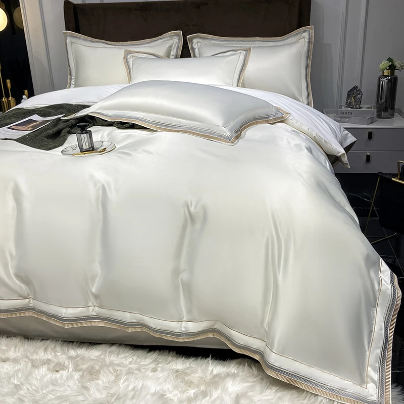 Luxury Embroidery King Size 600TC Egyptian Cotton Soft Smooth Duvet Cover Sheet Set Fitted Sheet Pillowcases Hotel Bedding Set 2