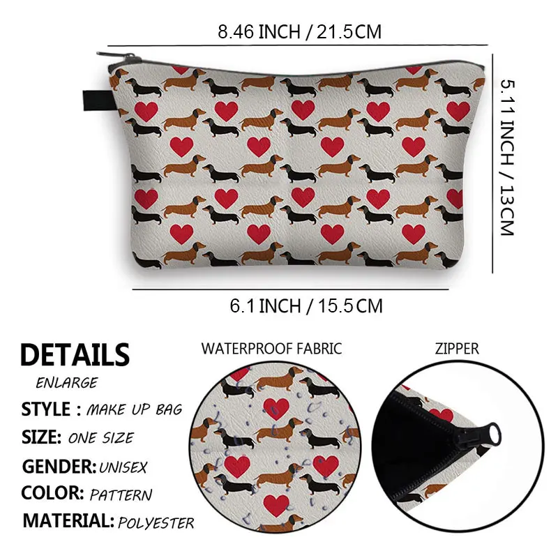 Cute Dachshund Dog Makeup Storage Pouch Cute Pet Animal Cosmetic Bag Travel Organizer Toiletry Case for Femminile