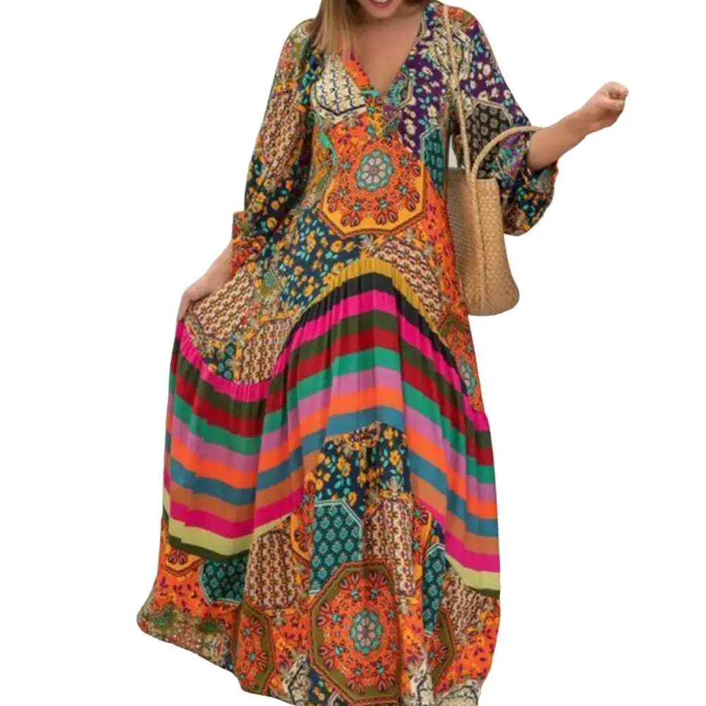

2022 Vintage Dress Maxi Dress Fashion Summer Ethnic Print Pattern Oversized Long Dress Vacation Dress Summer Dress Women
