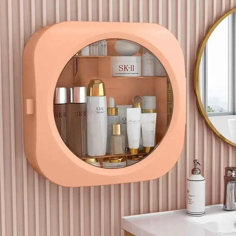 Cosmetic storage box wall-mounted punch-free dust-proof household large-capacity bathroom room bathroom storage rack 2