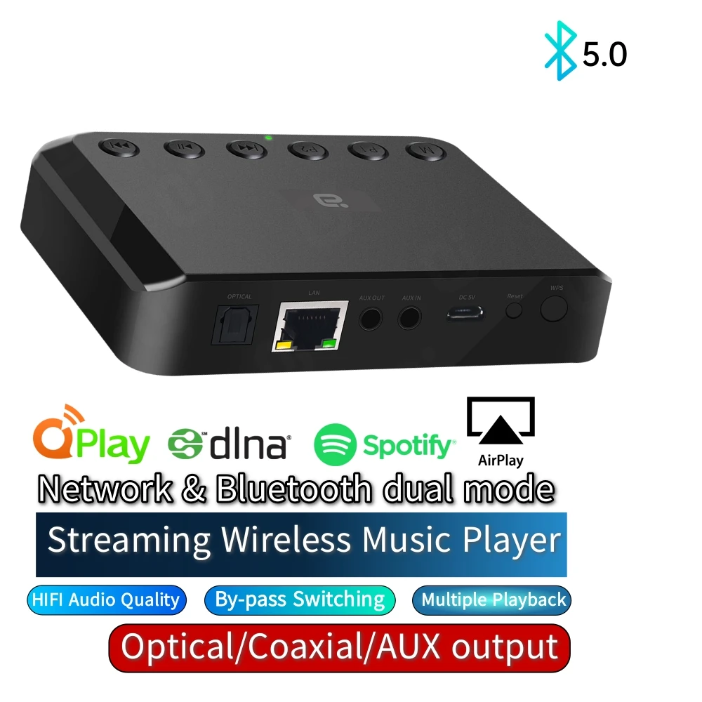 

Wireless WIFI Audio Receiver for Airplay Spotify DLNA NAS Multiroom Sound Stream Bluetooth 5.0 Music Box Optical Adapter WR320