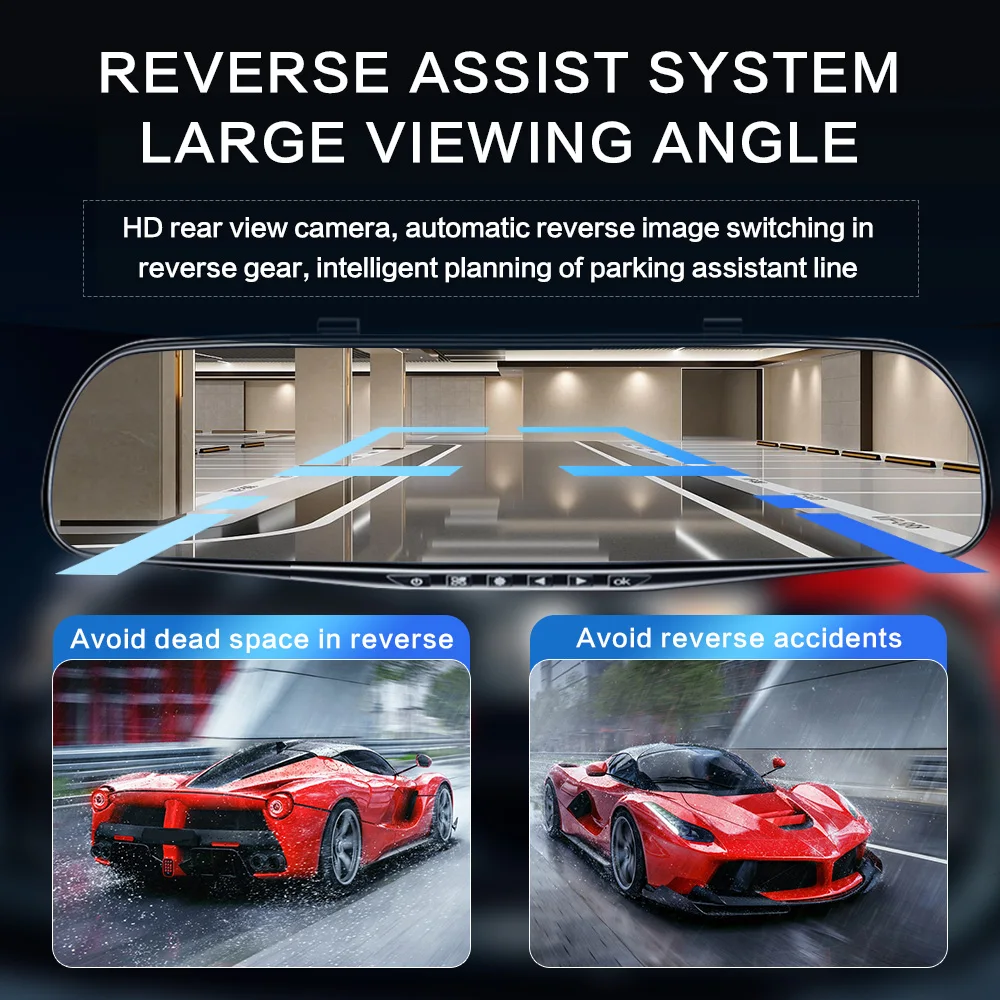 High-definition 1080P dual-lens streaming rearview mirror, optional 32G memory card, loop recording