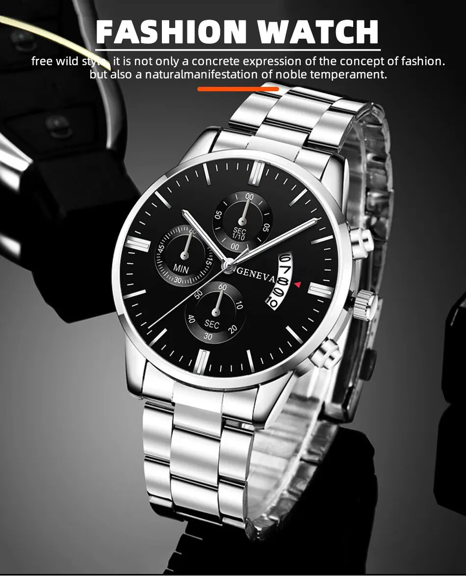 Mode herren edelstahl uhr luxus kalender quarz armbanduhr business uhren mann uhr männliche armband armbanduhr – Detail 1