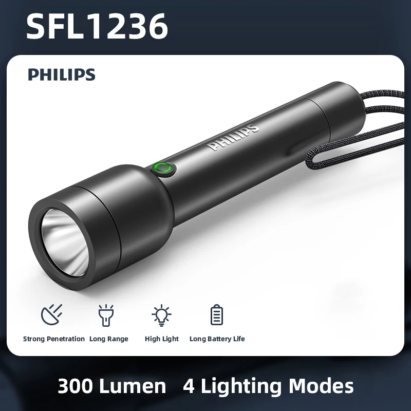  Philips Outdoor LED Rechargeable Flashlight Portable Powerful Bright Flashlights Camping Lamp for Outdoor Hiking Self Defense 
