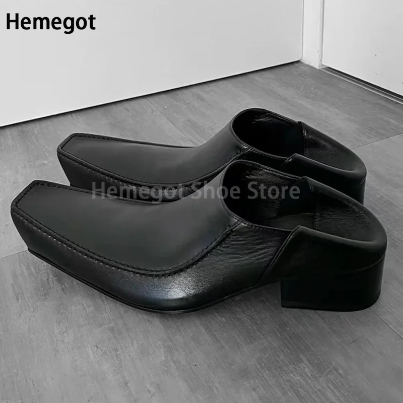 Retro Chunky Heel Derby Leather Shoes for Men New British Style Boat Deep Mouth Square Toe Loafers Single Casual Shoes 37-45 2