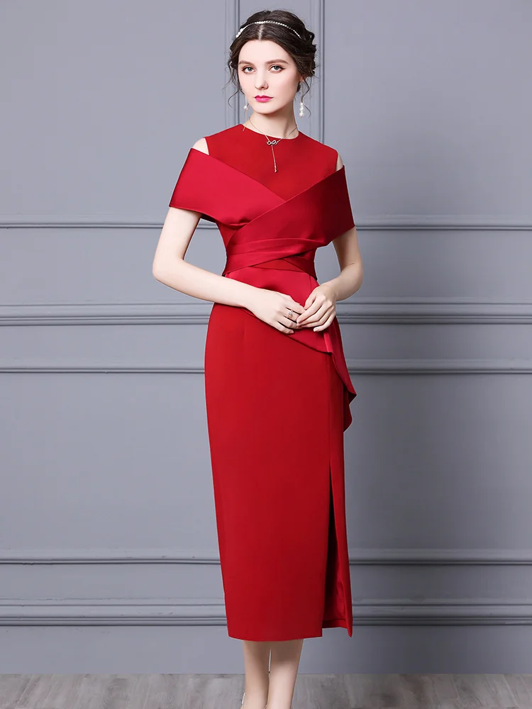 

Elegant Designer Long Maxi Wedding Party Dresses for Women Summer 2023 Evening Gown Ruffles Off The Shoulder Vestidos Red