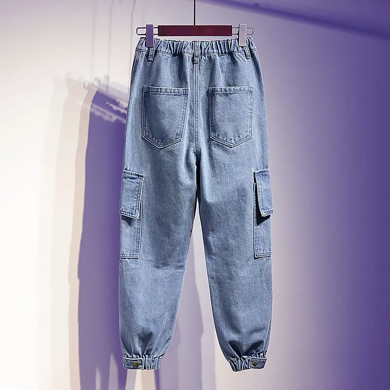 Light Wash Baggy Cargo Pants Women Jeans High Waist Wide Leg Denim Trousers 2022 Summer Fashion Streetwear With Pockets