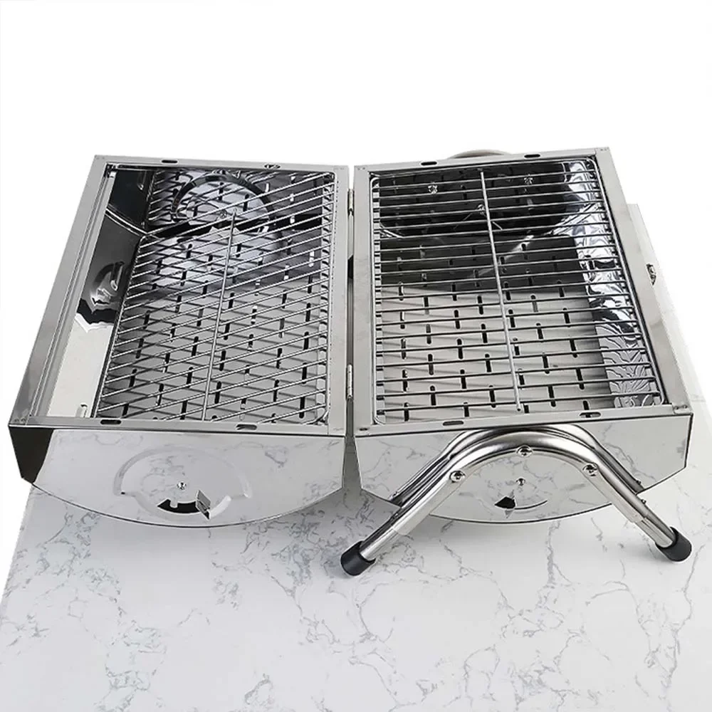 Stainless Steel Charcoal Grill Portable Barbecue Grill Viande Electrique Folding Double Sided Cylindrical Portable Grill BBQ 4