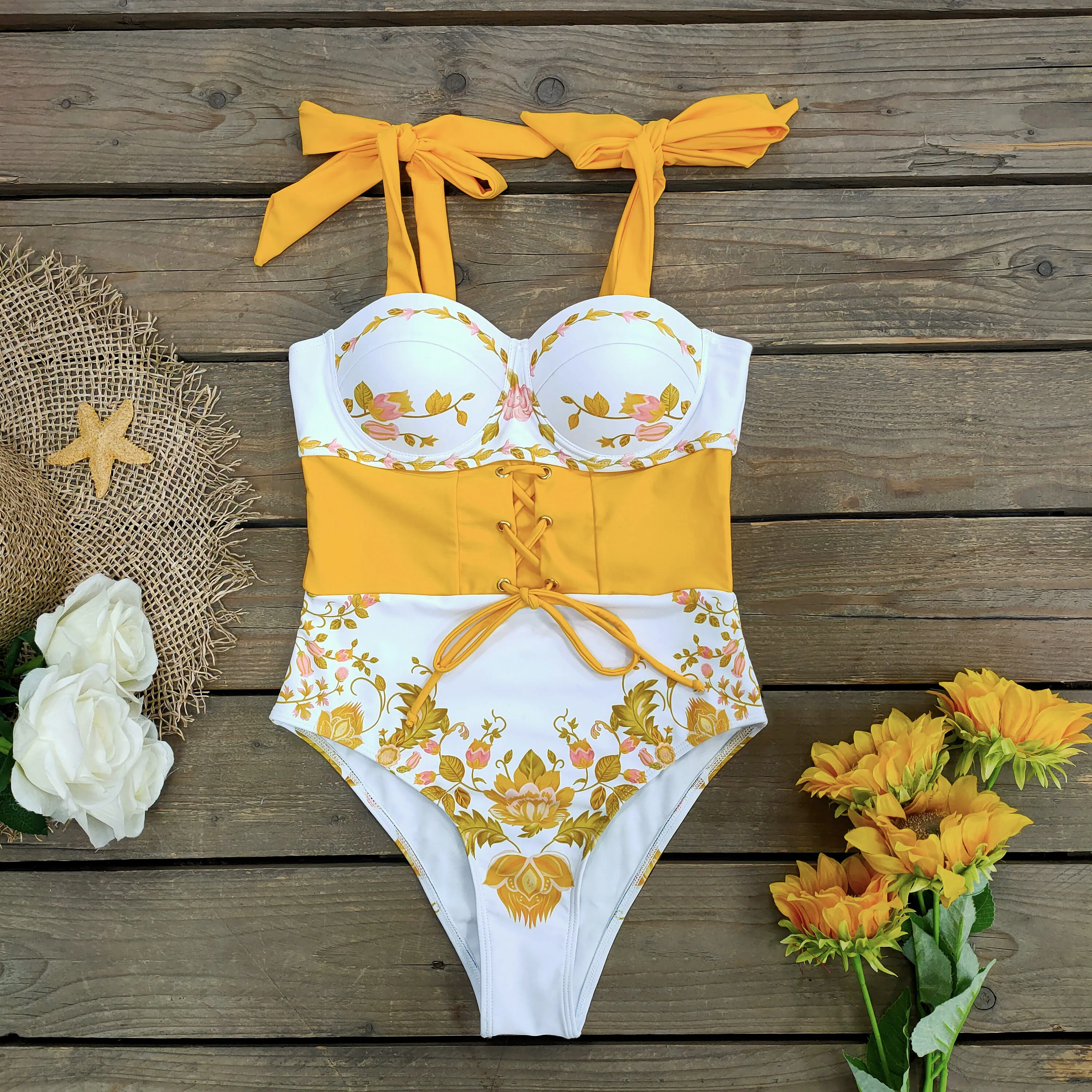 2024 New Swimwear Women Push Up One Piece Swimsuit Print