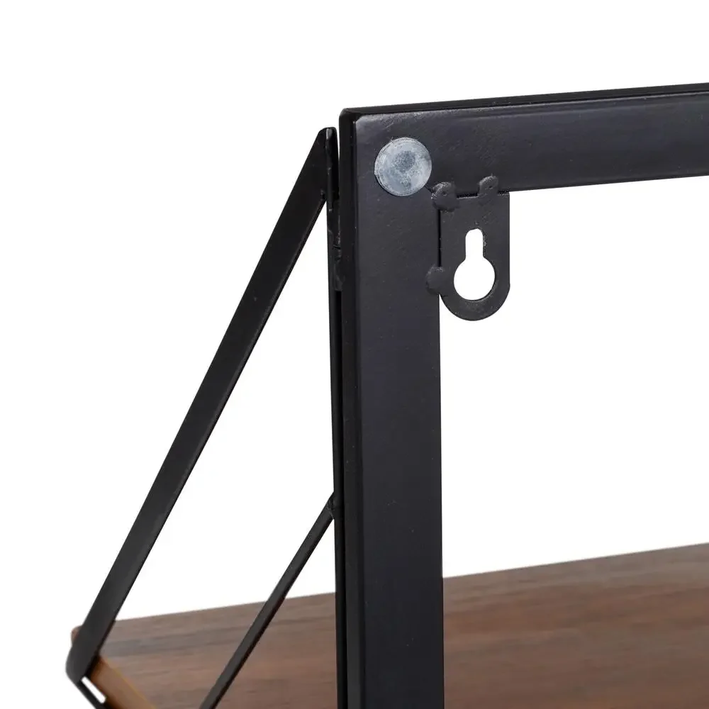 Retractable Steel Wall Mount Drying Rack with Shelf Rust-Resistant Black/Walnut Eco-Friendly Collapsible Laundry Organizer 4