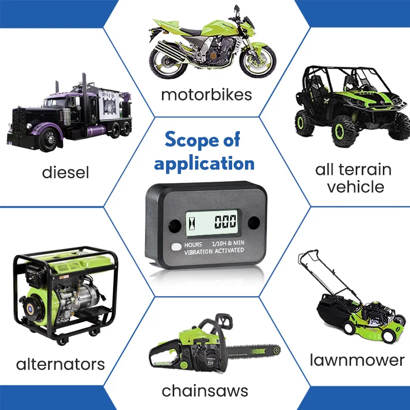 1Pcs 3DTMR-107 Vibration Hour Meter Counter LCD Display Digital Tachometer Waterproof for Gas Generator Lawn Mower Motor ATV tachometer gauge engine tachometer tachometer meter engine hour meter