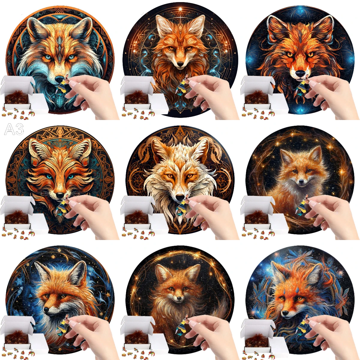 

Wooden Animal Jigsaw Puzzle Wolf Fox Animal DIY Wooden Puzzles For Adults Child Decompression Interactive Board Games Gifts