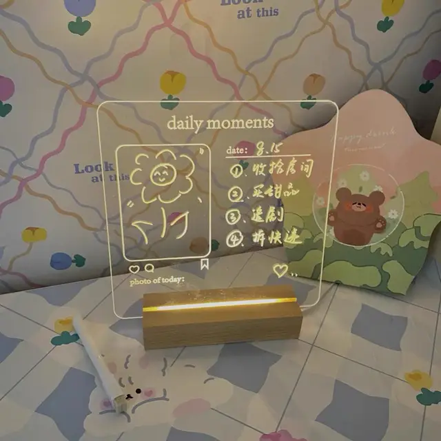 2021 Új Érkezés Usb Akril Napi Pillanatok Photo Memo Üzenőfal Faállvány Tartójával, Lámpa Kreatív Iskolai Levélpapír - Image 6