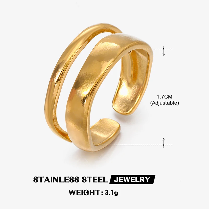 Stainless Steel Irregular Geometric Open Rings Women Gold Color Texture Couple Wedding Ring Trendy Elegant Aesthetic Jewelry