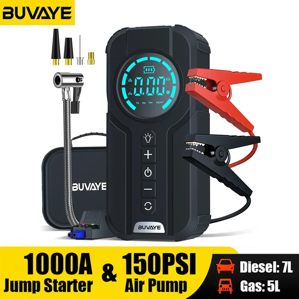 Car Jump Starter Air Compressor With Power Bank Portable Electric Pump Auto Battery Booster 12V Jump Box With Flashlight