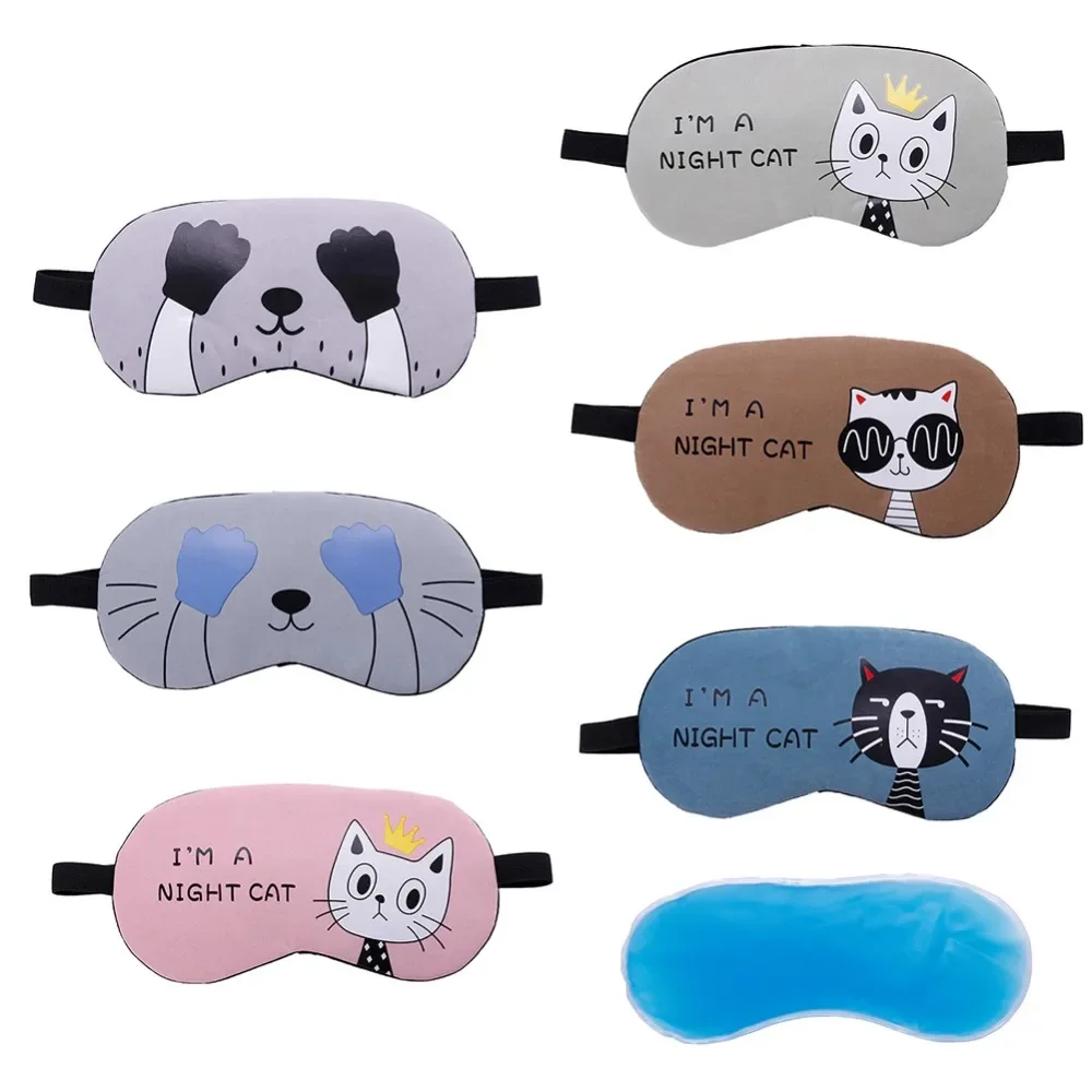 Cute Cat Cartoon Soft Eye Sleep Aid Mask with Comfortable Ice Compress Gel Travel Rest Eye Shade Cover Blindfold #280205 4