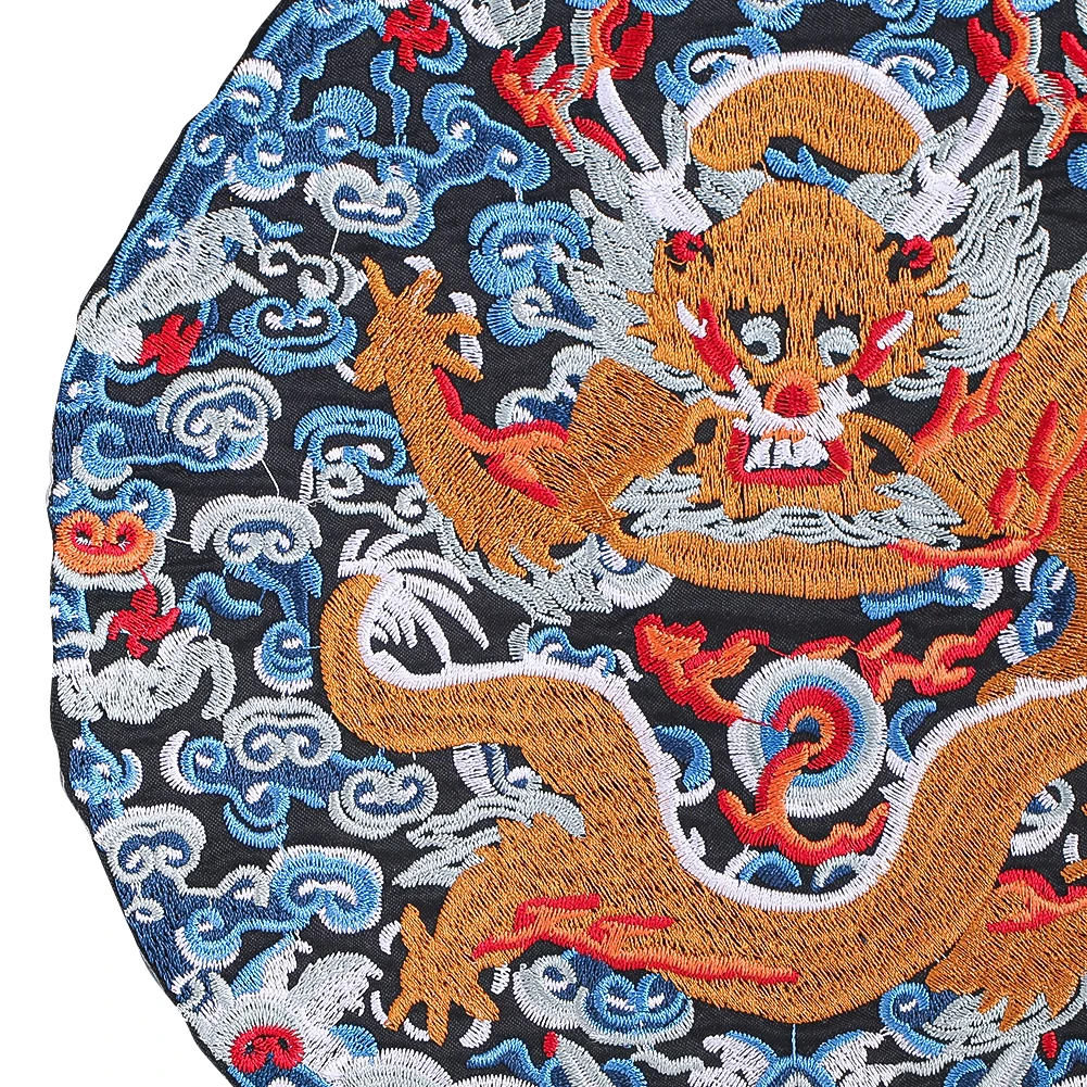 대형 중국어 드래곤 수 놓은 패치 Hanfu Cheongsam 자켓 가방 문화 DIY 봉제 장식에 대 한 원형 아플리케 철