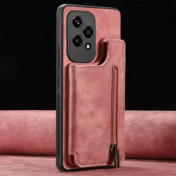 Leather Zipper Card Case Magnetic Wallet with Bumper Back Cover for Honor 600 (Pink)
