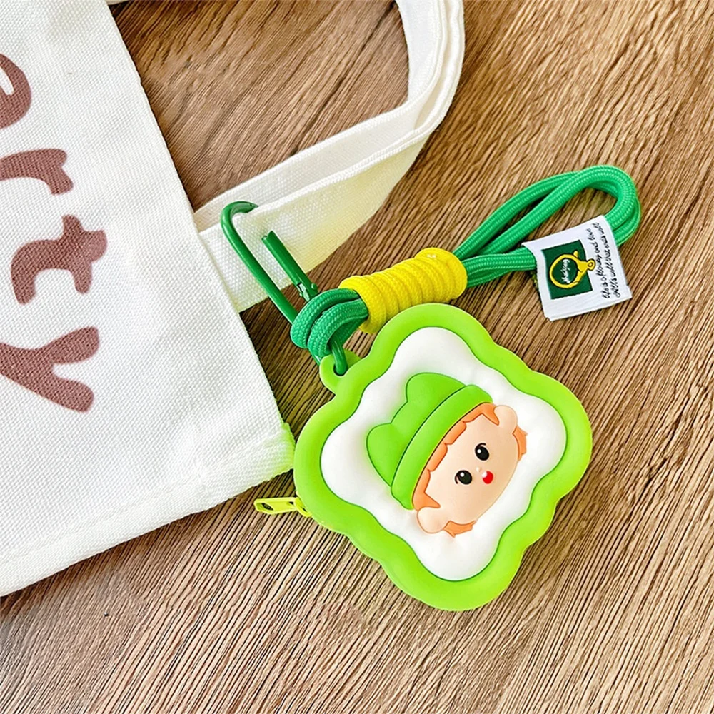 Square Silicone Coin Purse Children's Mini Card Holder Zipper Money Bag Headphone Storage Bags Keychain Braided Wristband Wallet