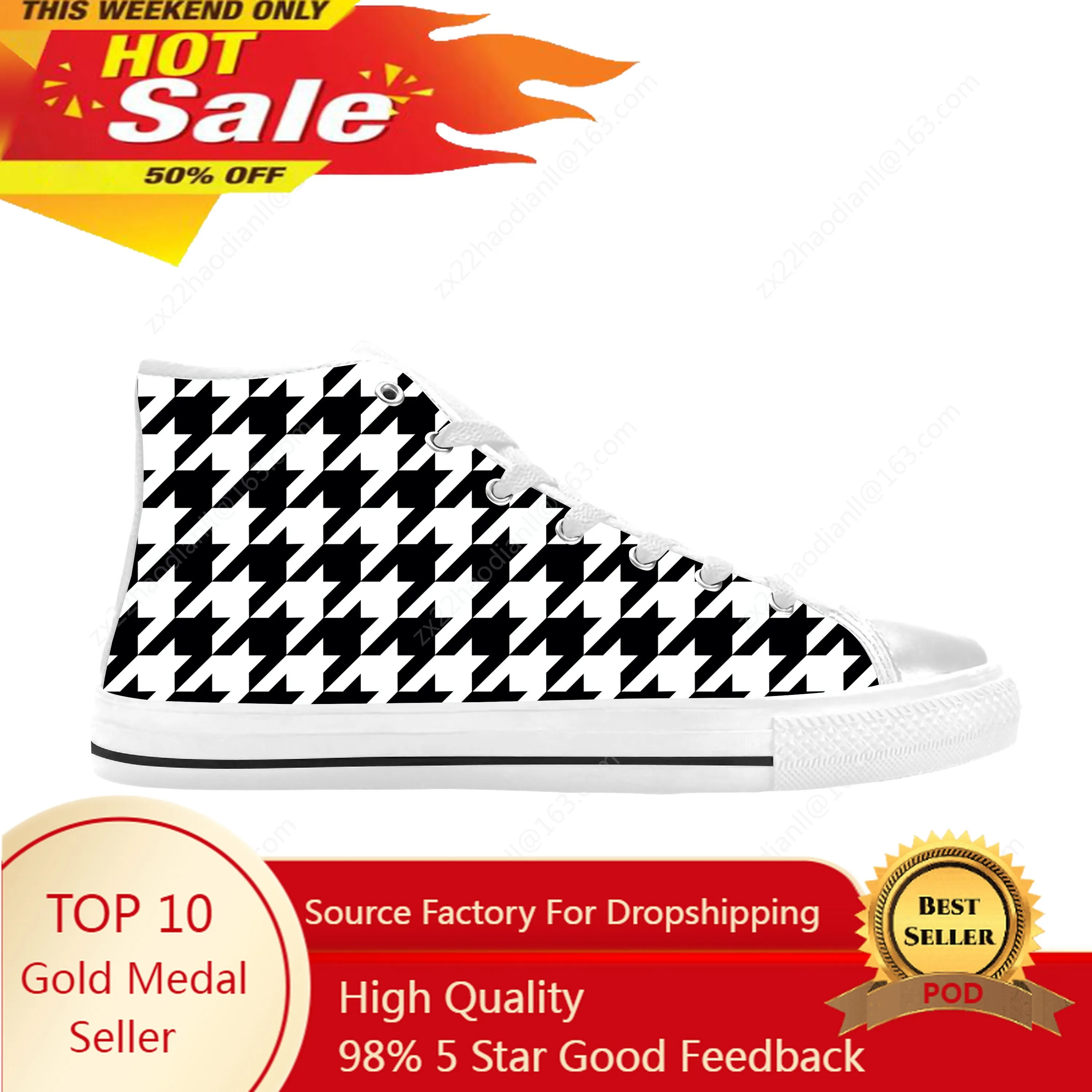 

Classic Houndstooth Hounds Tooth Peel Stick Funny Casual Cloth Shoes High Top Comfortable Breathable 3D Print Men Women Sneakers