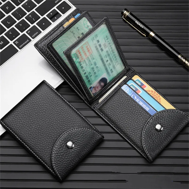 Black Driver's License Leather Case with Buckle Genuine Slim Wallet Bank Credit Card Cover Multi Slot Mini Purse for Man leather wallet wallet card holder card holder credit card holder card wallet