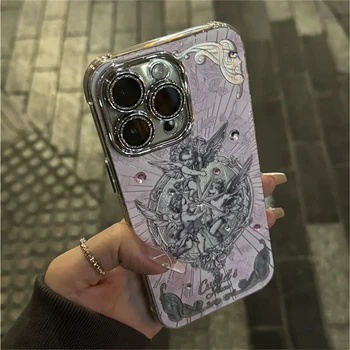 Retro European Cupid Angel Aurora Laser Phone Case For iPhone 16 15 14 13 12 Pro Max 11 INS Luxury Glitter Lens Protective Cover 1