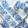 3m/Roll Laser Blue Red Flower PET Tape Decorative Masking Tape Scrapbooking Sticker Journal Aesthetic Stationery 1