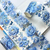 3m/Roll Laser Blue Red Flower PET Tape Decorative Masking Tape Scrapbooking Sticker Journal Aesthetic Stationery 1