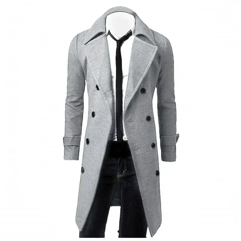 Mens Double Breasted Trench Coat Wool Blend Autumn Winter Solid Casual Slim Fit Long Jacket Wool Coat Fashion Mens Clothing wool overcoat