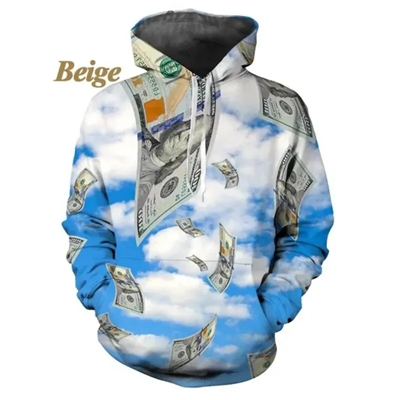 thumbnail image 1 of Sudadera con capucha con estampado 3D de dólar divertido para hombre y mujer, sudadera con capucha gráfica informal personalizada, sudadera holgada de gran tamaño para hombre, 1 of 5