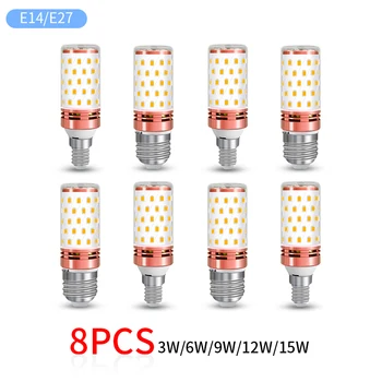 LED 캔들 라이트 전구, E14, 220V, E27 콘 램프, 3W, 6W, 9W, 12W, 15W, 봄빌라 샹들리에 조명, 8 개