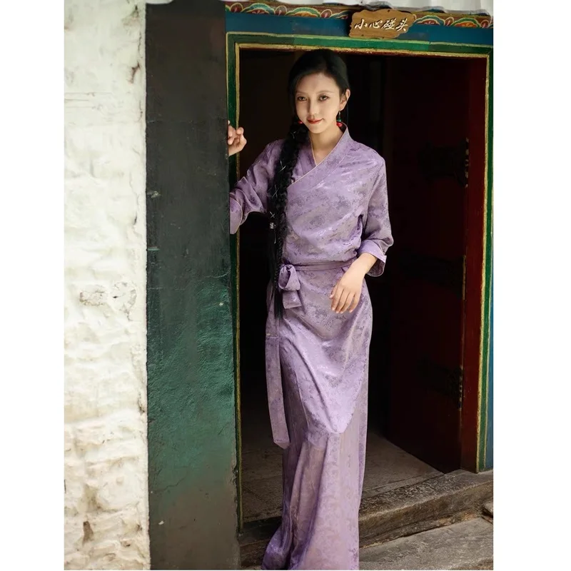 Chinese Tibetan Traditional Dress Retro Oriental Tibet Clothes Xizang Robe Summer Women Gown Tibetan Dress For Women AA6648