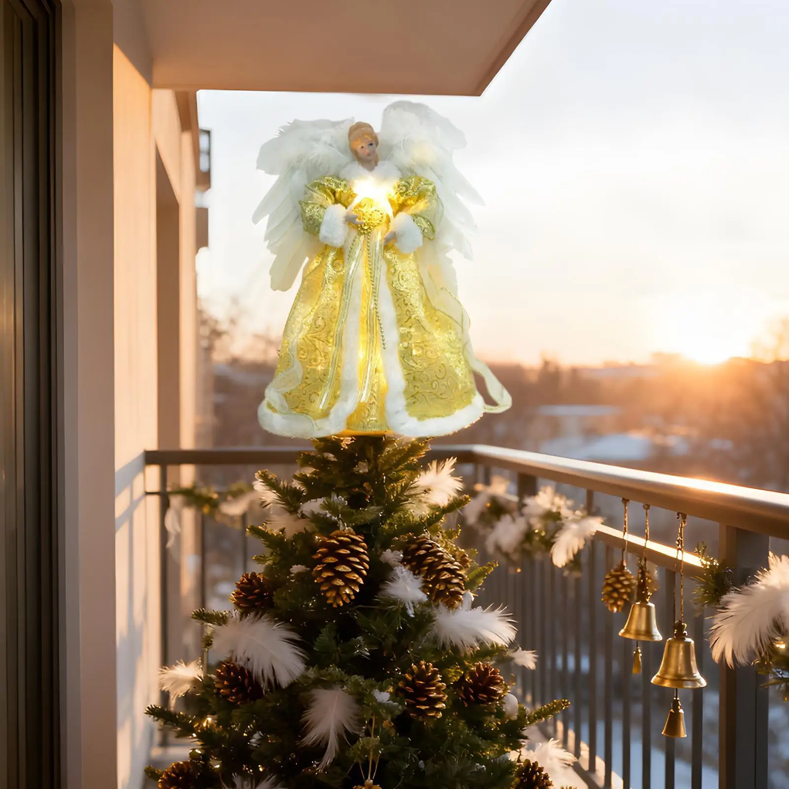 Tree Topper LED Angel Ornament With Wings Christmas Tree Angel Topper For Wedding Party Props Office New Year Holiday Bar Home