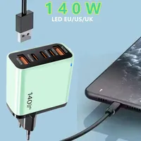 4-in-1 Type C Cable USB C PD Fast Charger 5 Ports Quick Charge Phone Adapter For iPhone Samsung Xiaomi Huawei OPPO Wall Charger 3