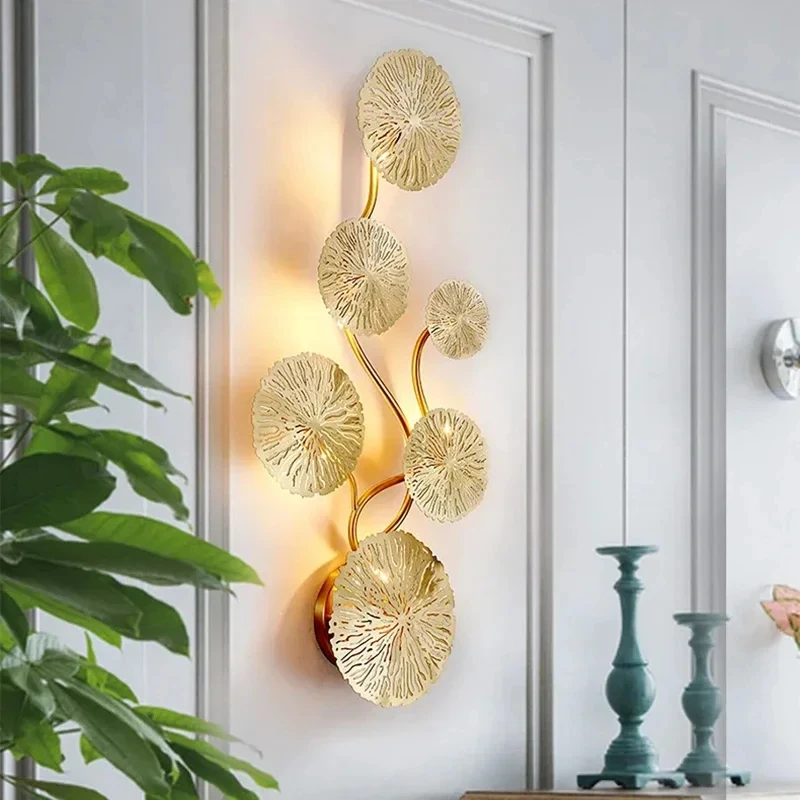 

Artpad Copper Lustre Wall Lamp Gold Lotus Leaf Led Wall Lamp Nordic Bedside Living Room Decor Home Lighting Wall Sconce Lamp