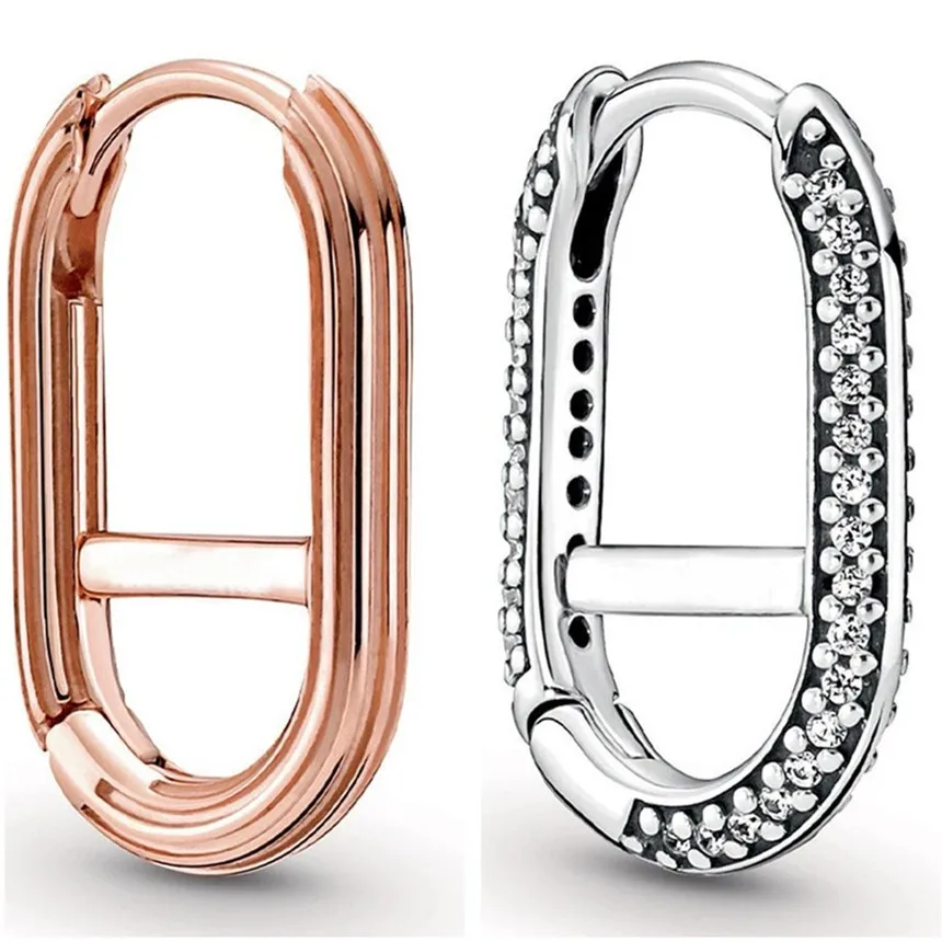 

Authentic 925 Sterling Silver Sparkling Rose Gold Me Hoop Link Single Earrings For Women Wedding Gift Fashion Jewelry 1 Piece