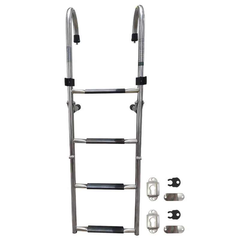 

Stainless Steel 4Step Folding Boat Ladder 2+2 Steps Portable Swim Ladder Telescoping Stepladder for Marine Yacht With large hand