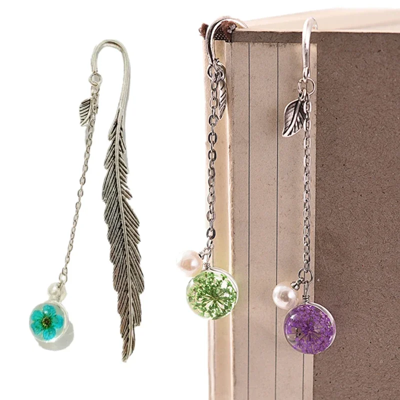Metal Feather Bookmark with Glass Beads Pendant for metal bookmark,bookmarks stationery supplies