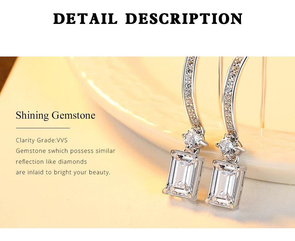 Orecchini a cerchio quadrati in argento sterling CZ per donne Accessori di tendenza per ganci per le orecchie di fidanzamento di nozze pregiati_voghion.com