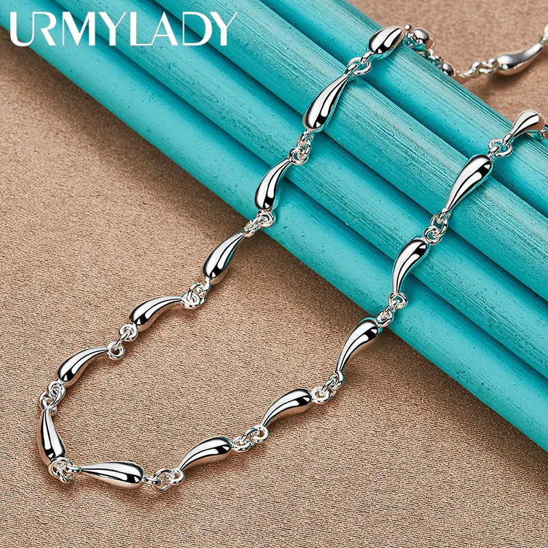 

URMYLADY 925 Sterling Silver Water Drop Chain 18 Inch Necklace For Women Wedding Engagement Party Fashion Jewelry