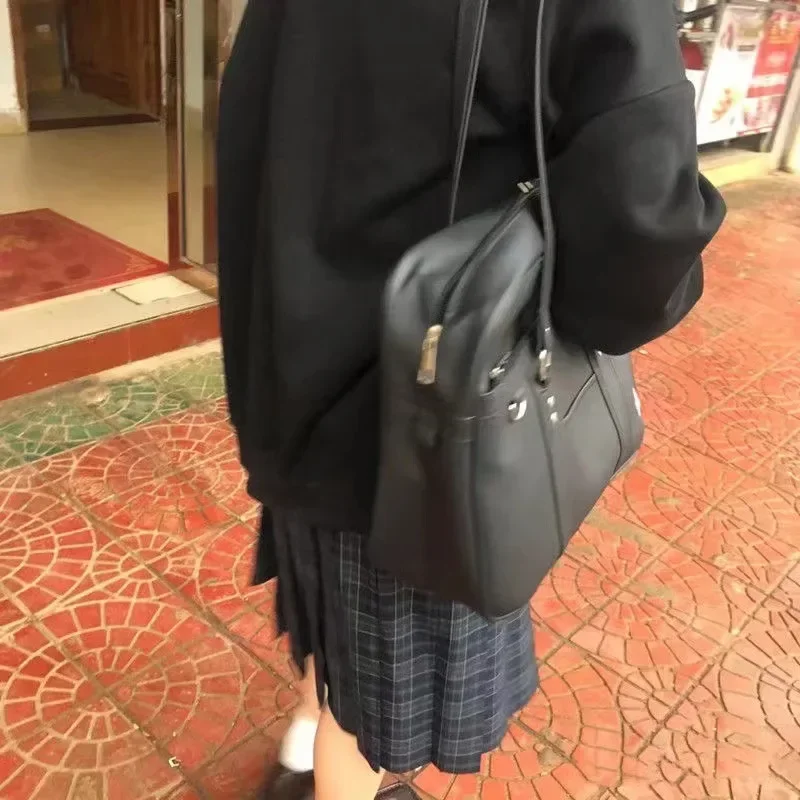 2024 New Women Japanese JK Uniform PU Bag Student Commuter School Bag Large Capacity One Shoulder Straddle Bags Handbag ToteBag 4