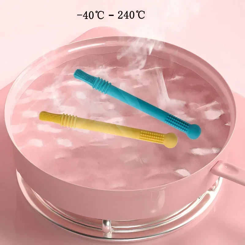 Kids Chewable Safe Toy Silicone Molar Straw Baby Teether Baby Teething Toys Molar Silicone Handle Safety Toy baby toys