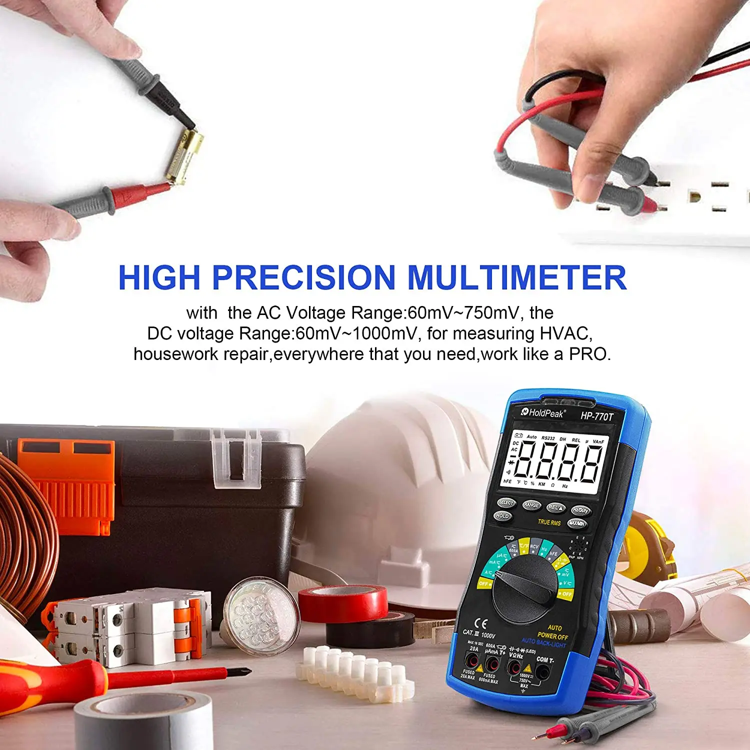 HOLDPEAK 디지털 멀티 미터 6000 카운트 TRMS DMM CATIII 1000V, 자동 범위, 데이터 홀드, NCV, AC/DC Amp Ohm 볼트 미터
