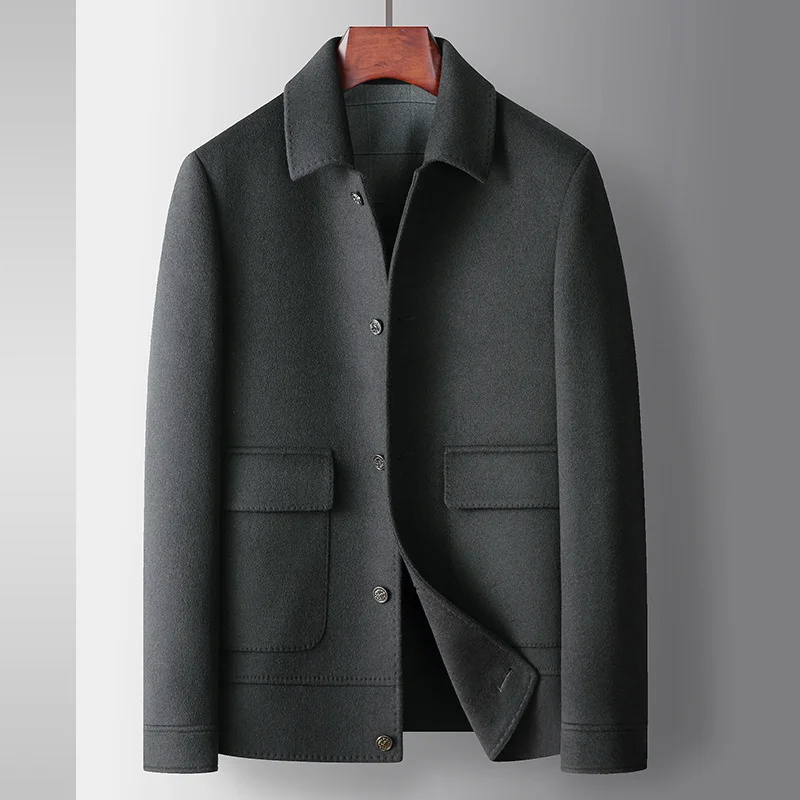 

Quality Men's Jacket Autumn Top Winter Handmade Double-sided Wool Lapel Jackets Man Business Casual Single-breasted Woolen Coat
