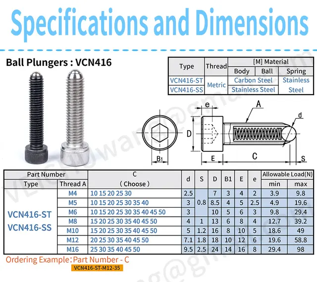 5pcs M16 Screw Thread Hex Socket Carbon Steel Ball Spring Plungers Set ...