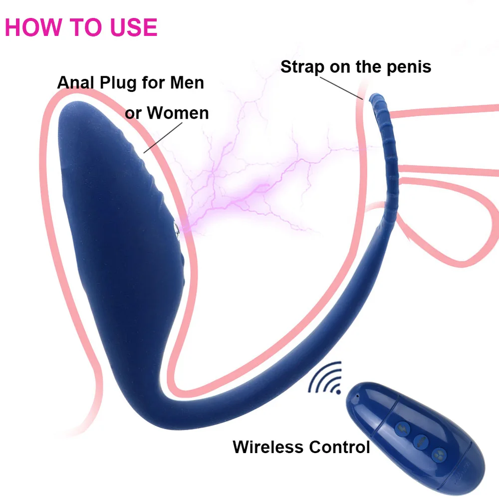 Penis Ring Anal Plug Vibrator Wireless Remote Control Electric Shock Prostate Massager Vibrator Sex Toys For Male 10 Frequency