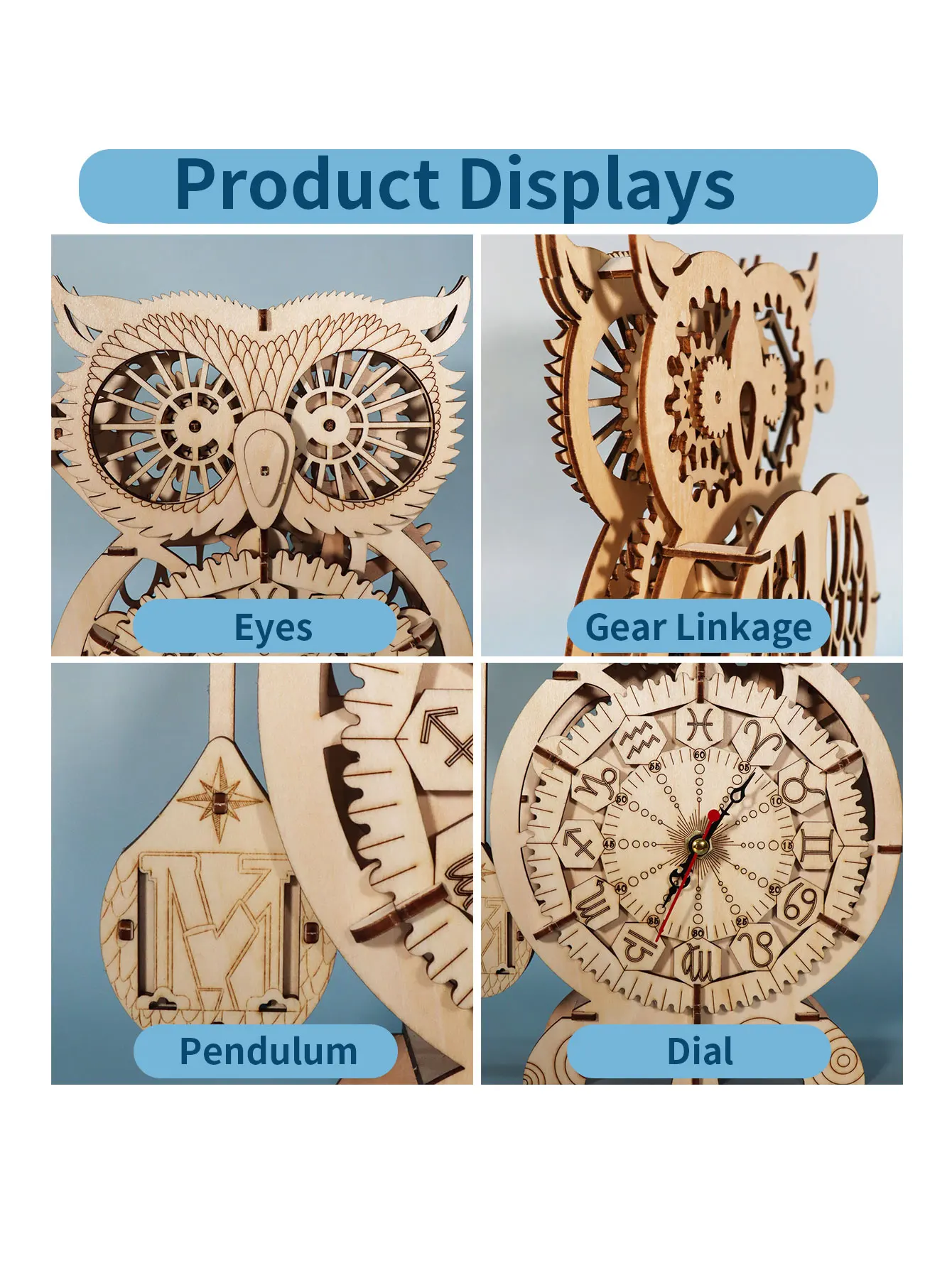 3D Wooden Puzzle Owl Clock Model Kits To Build Wooden Construction Handmade Craft Unique Christmas Gift 5