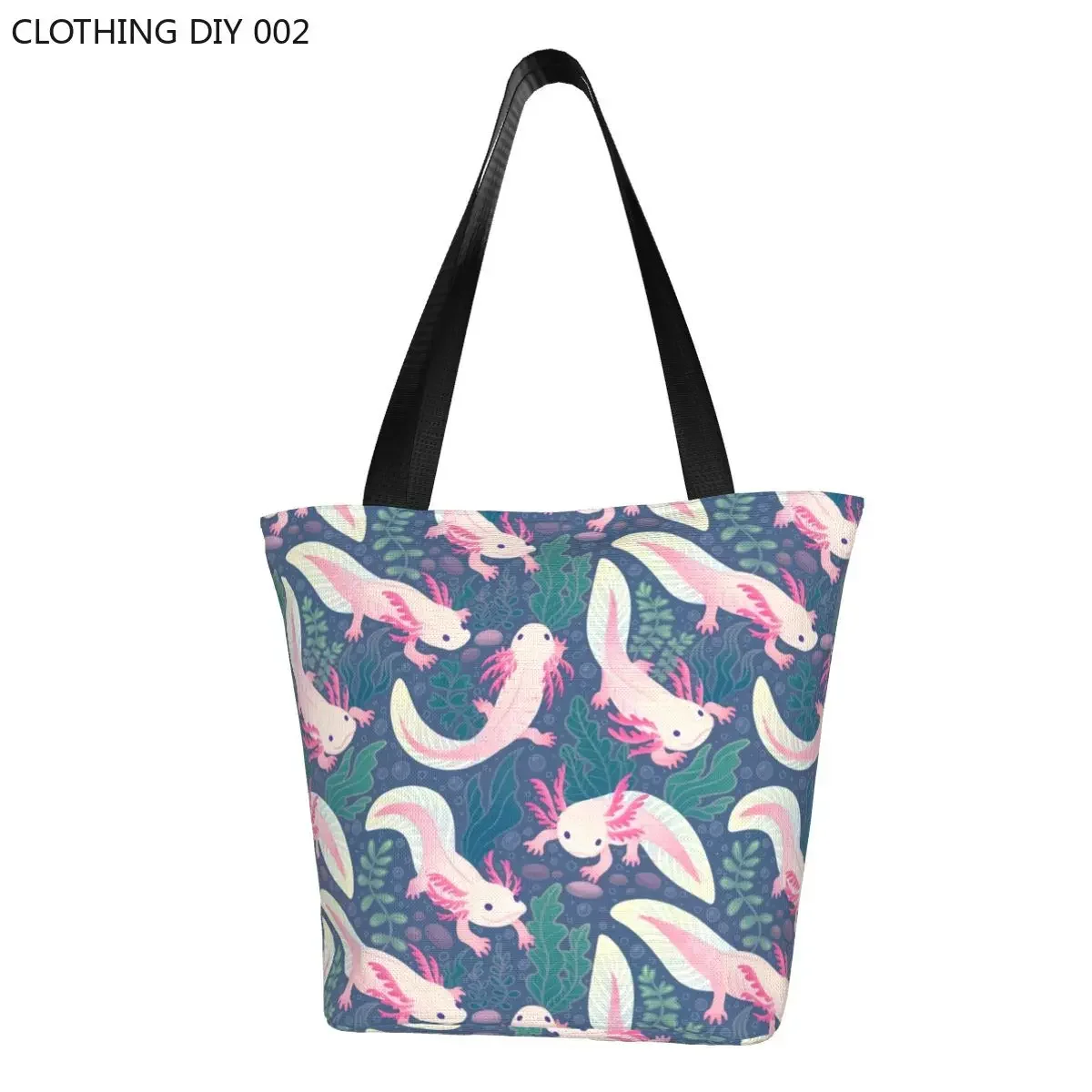 

Recycling Cute Axolotls Shopping Bag Women Canvas Shoulder Tote Bag Durable Salamander Animal Groceries Shopper Bags